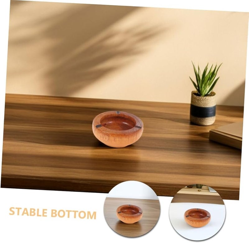 HYTROVE Wood Round Ashtray 2Pcs 10X3 5Cm Retro Cigarette Ash Holder For Tabletop - Image 4